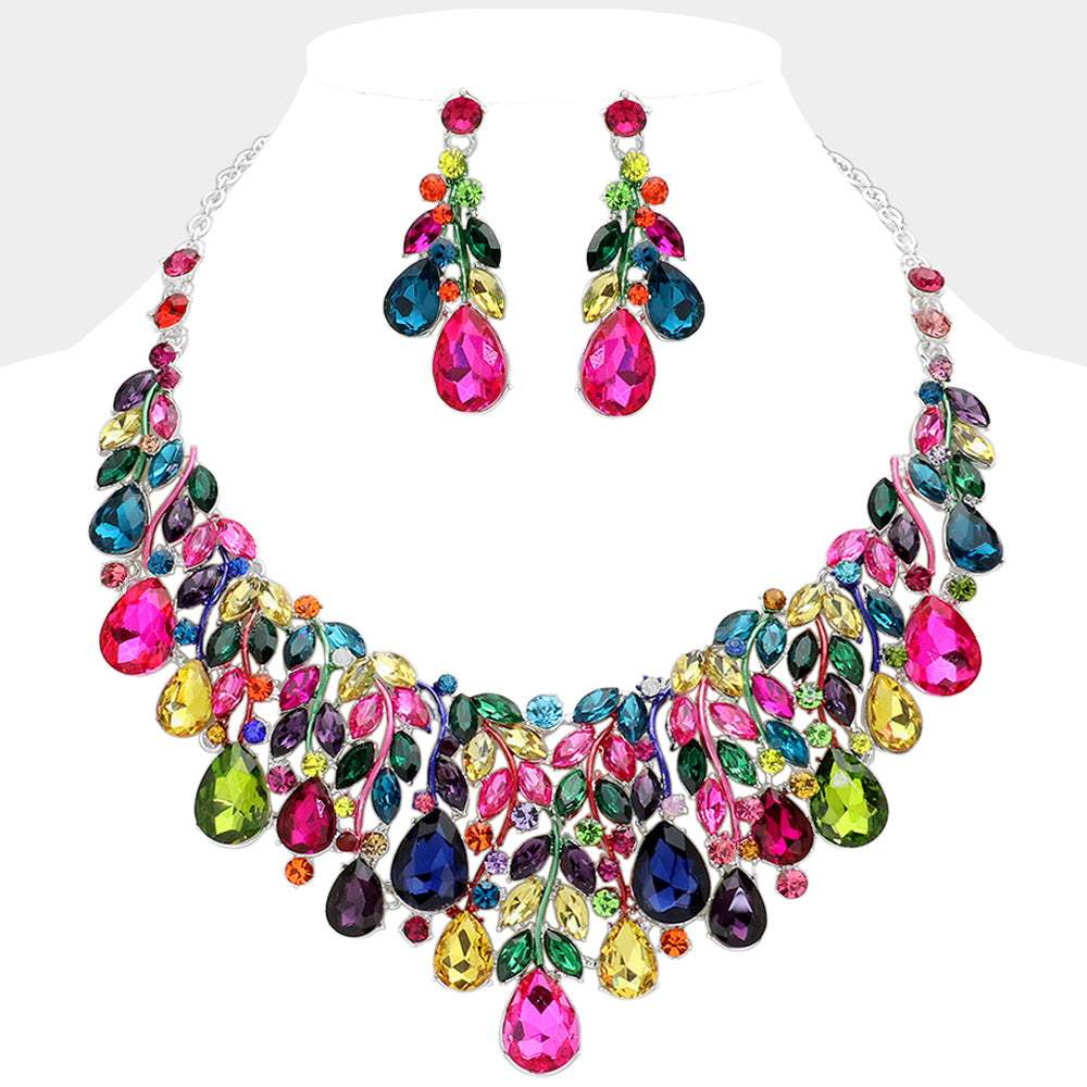 Teardrop Stone Cluster Marquise Vine Embellished Evening Necklace - Madeline Love - Flyclothing LLC