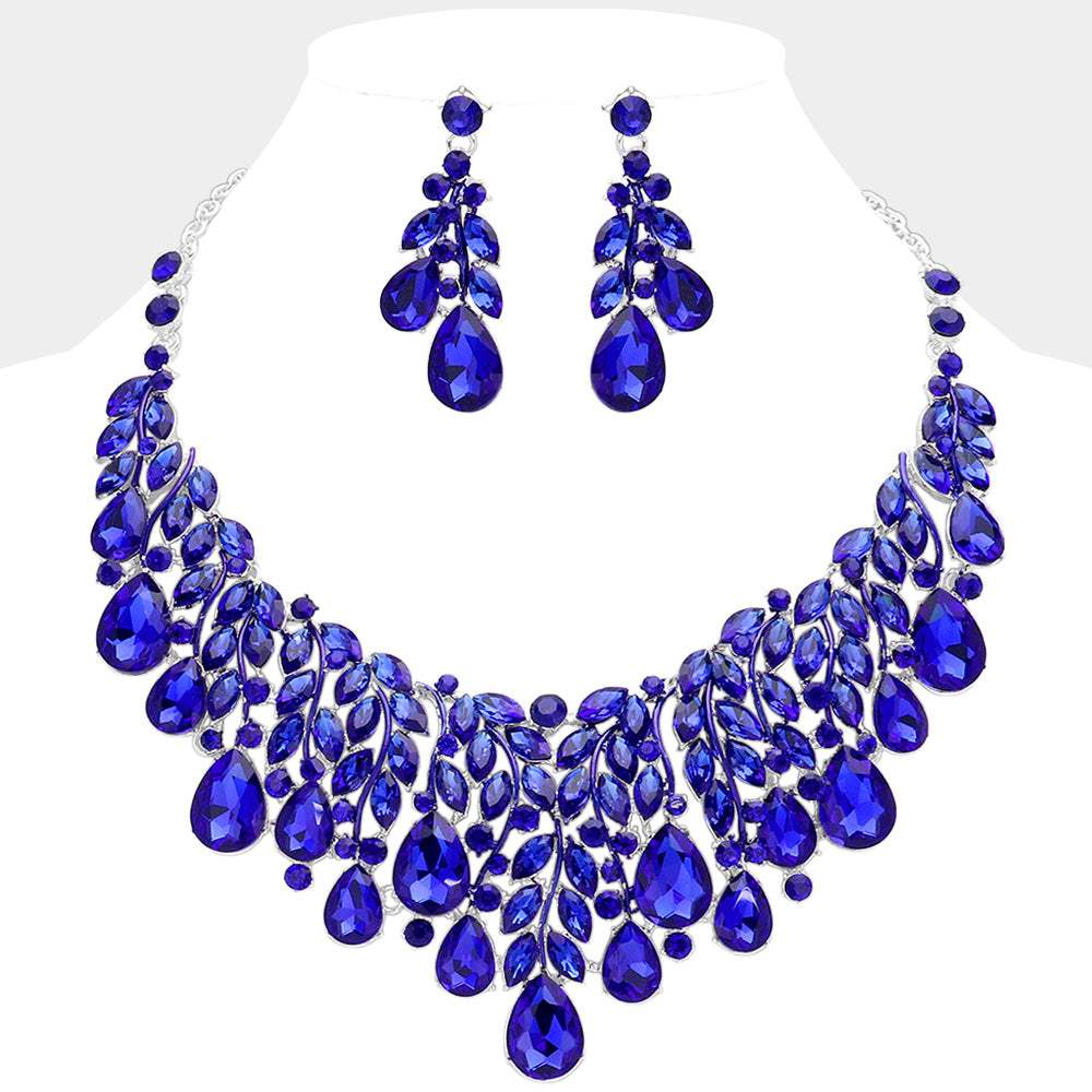 Teardrop Stone Cluster Marquise Vine Embellished Evening Necklace - Madeline Love - Flyclothing LLC