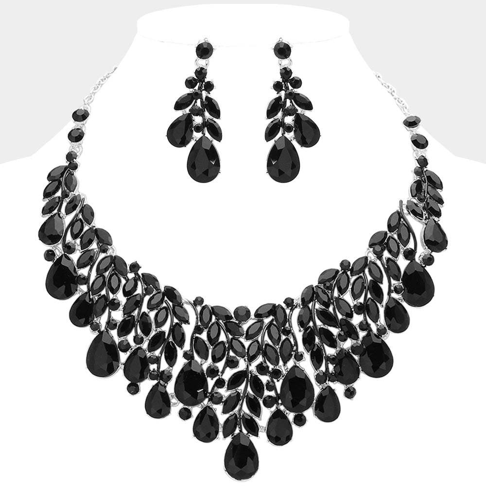 Teardrop Stone Cluster Marquise Vine Embellished Evening Necklace - Madeline Love - Flyclothing LLC