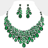Teardrop Stone Cluster Marquise Vine Embellished Evening Necklace - Madeline Love - Flyclothing LLC