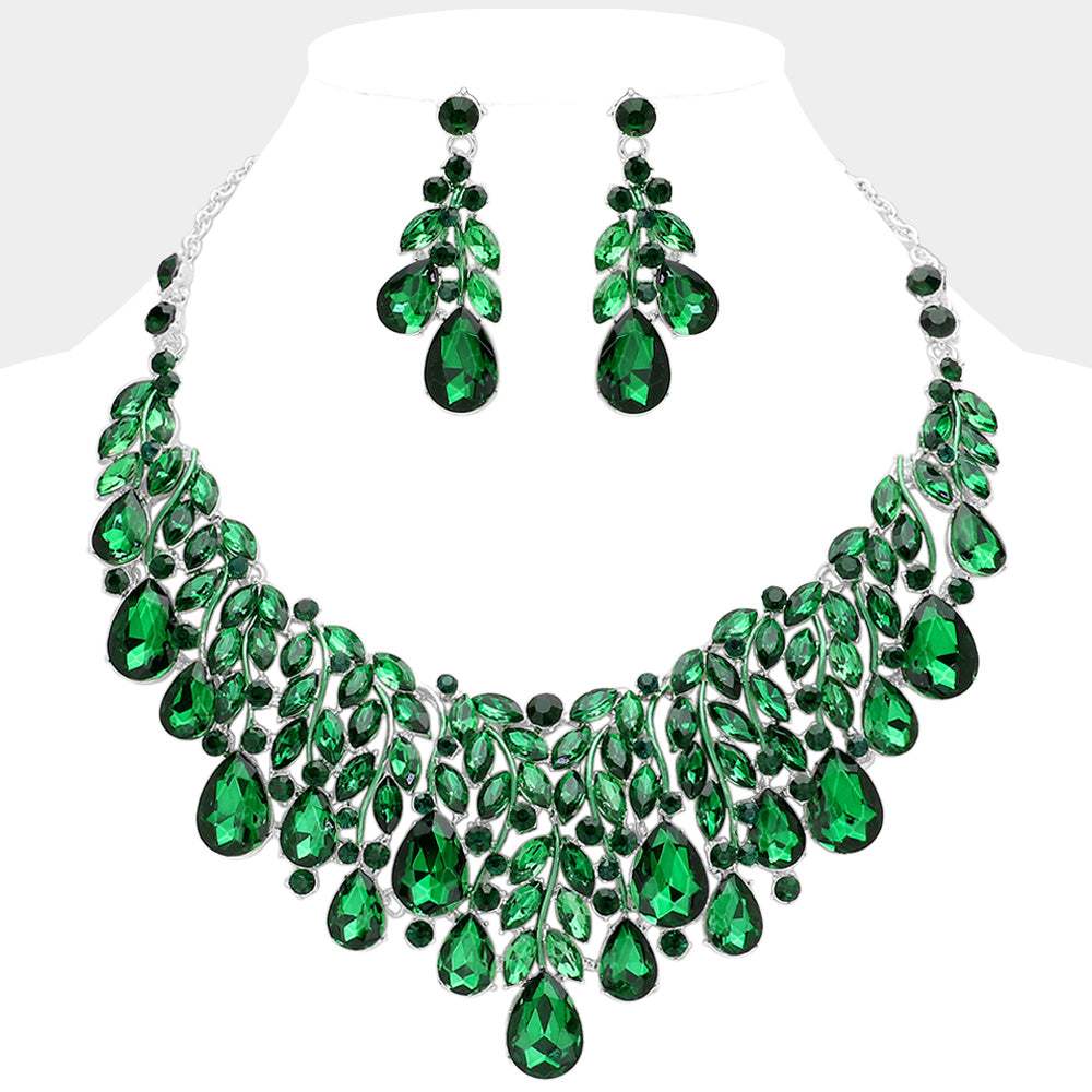 Teardrop Stone Cluster Marquise Vine Embellished Evening Necklace - Madeline Love - Flyclothing LLC