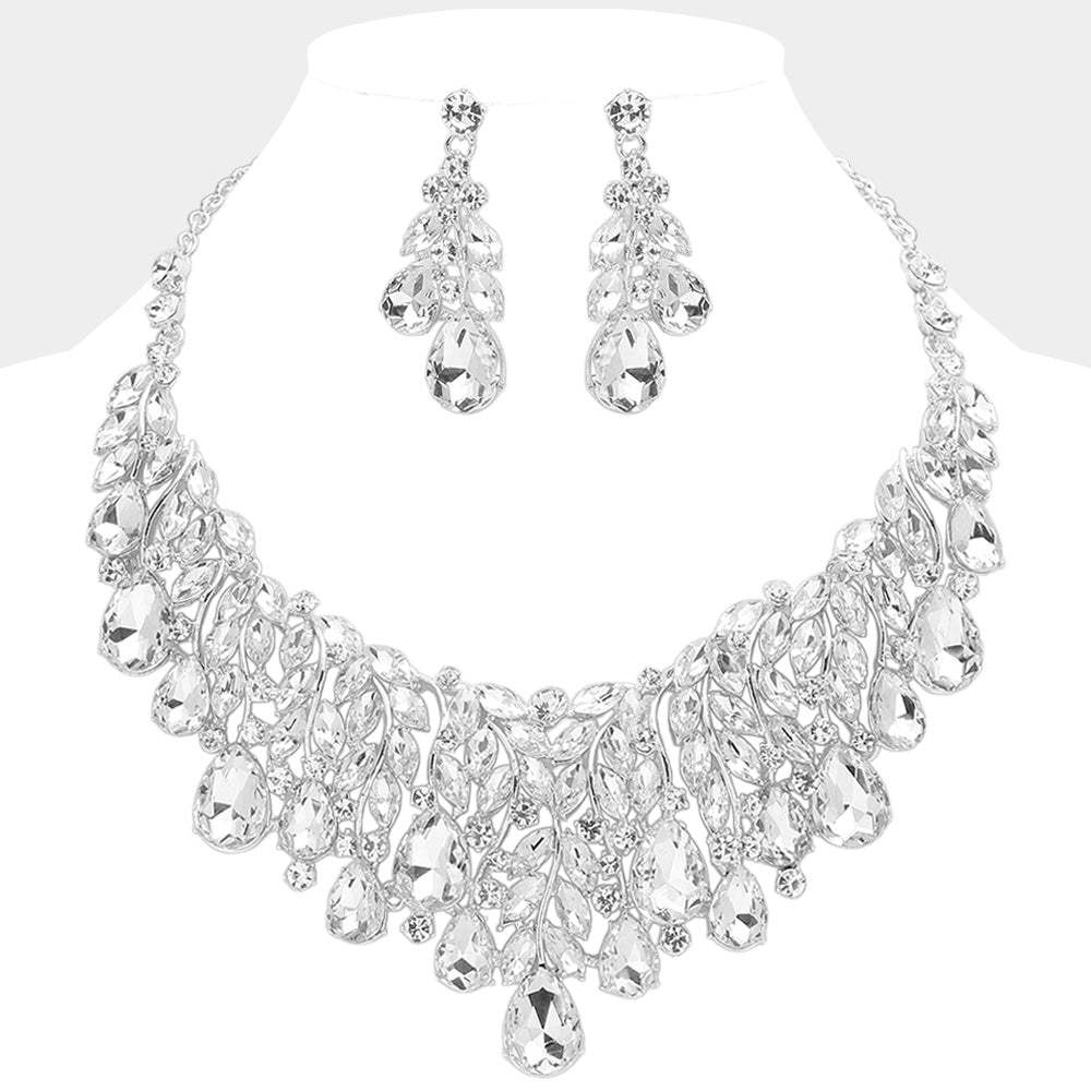 Teardrop Stone Cluster Marquise Vine Embellished Evening Necklace - Madeline Love - Flyclothing LLC