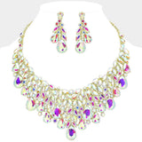 Teardrop Stone Cluster Marquise Vine Embellished Evening Necklace - Madeline Love - Flyclothing LLC