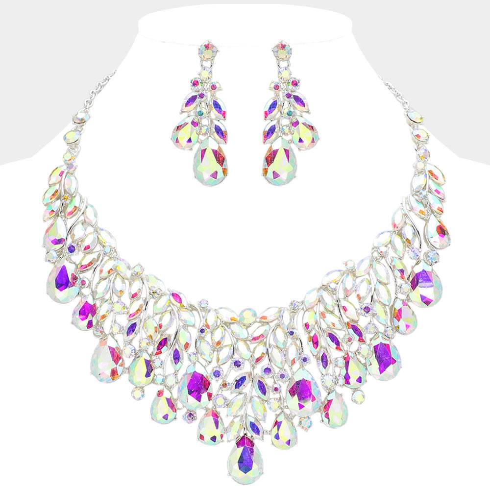 Teardrop Stone Cluster Marquise Vine Embellished Evening Necklace - Madeline Love - Flyclothing LLC