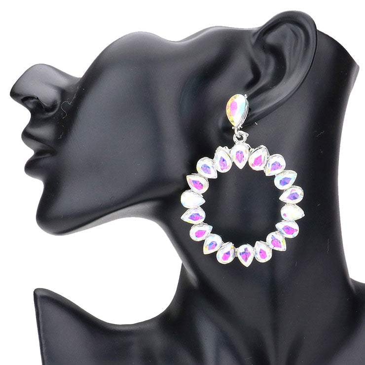 Teardrop Stone Cluster Open Circle Dangle Evening Earrings - Madeline Love - Flyclothing LLC