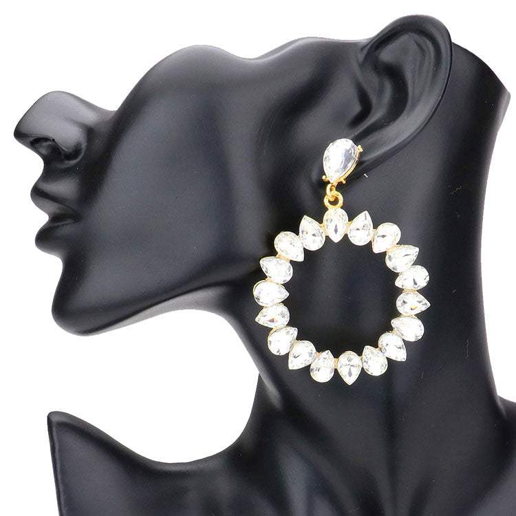 Teardrop Stone Cluster Open Circle Dangle Evening Earrings - Madeline Love - Flyclothing LLC