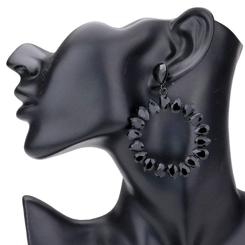 Teardrop Stone Cluster Open Circle Dangle Evening Earrings - Madeline Love - Flyclothing LLC