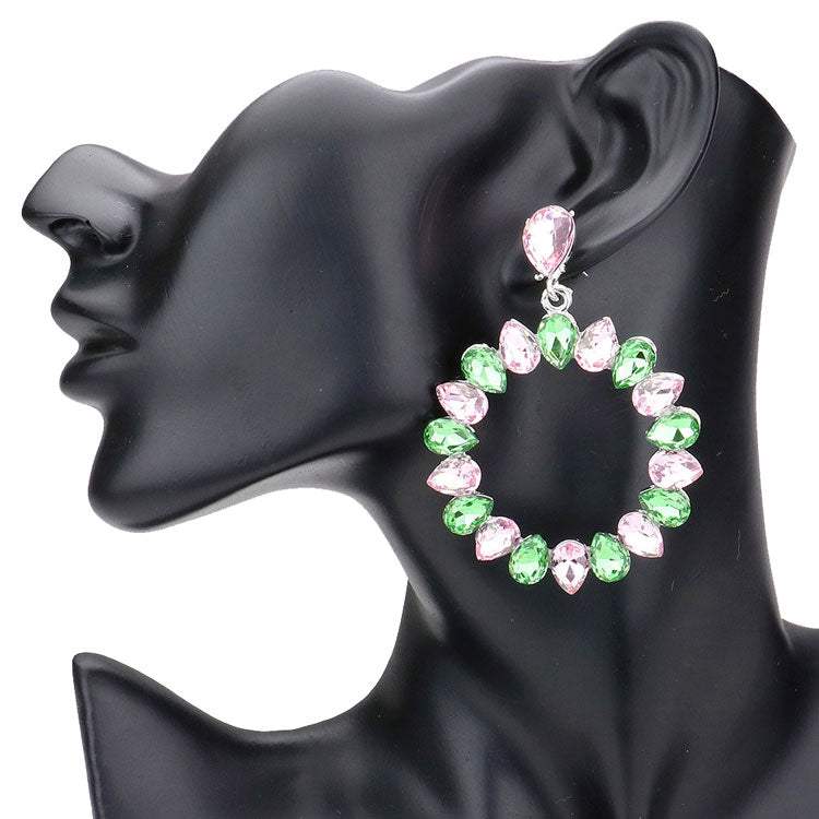 Teardrop Stone Cluster Open Circle Dangle Evening Earrings - Madeline Love - Flyclothing LLC
