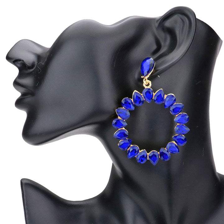 Teardrop Stone Cluster Open Circle Dangle Evening Earrings - Madeline Love - Flyclothing LLC
