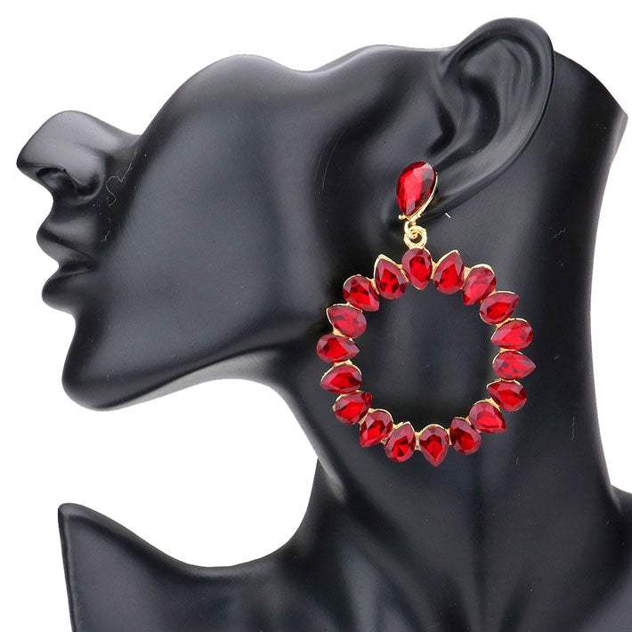 Teardrop Stone Cluster Open Circle Dangle Evening Earrings - Madeline Love - Flyclothing LLC
