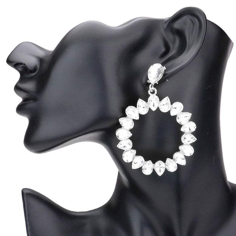 Teardrop Stone Cluster Open Circle Dangle Evening Earrings - Madeline Love - Flyclothing LLC