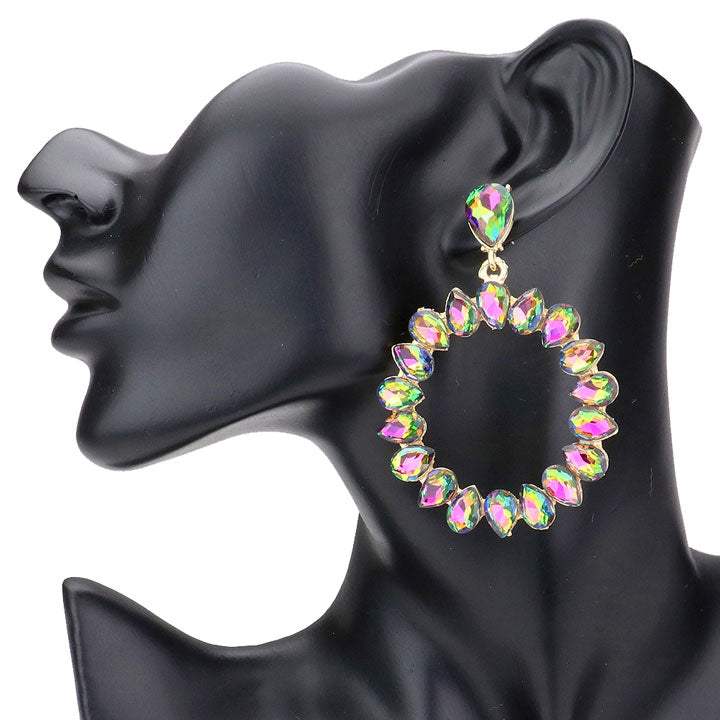 Teardrop Stone Cluster Open Circle Dangle Evening Earrings - Madeline Love - Flyclothing LLC