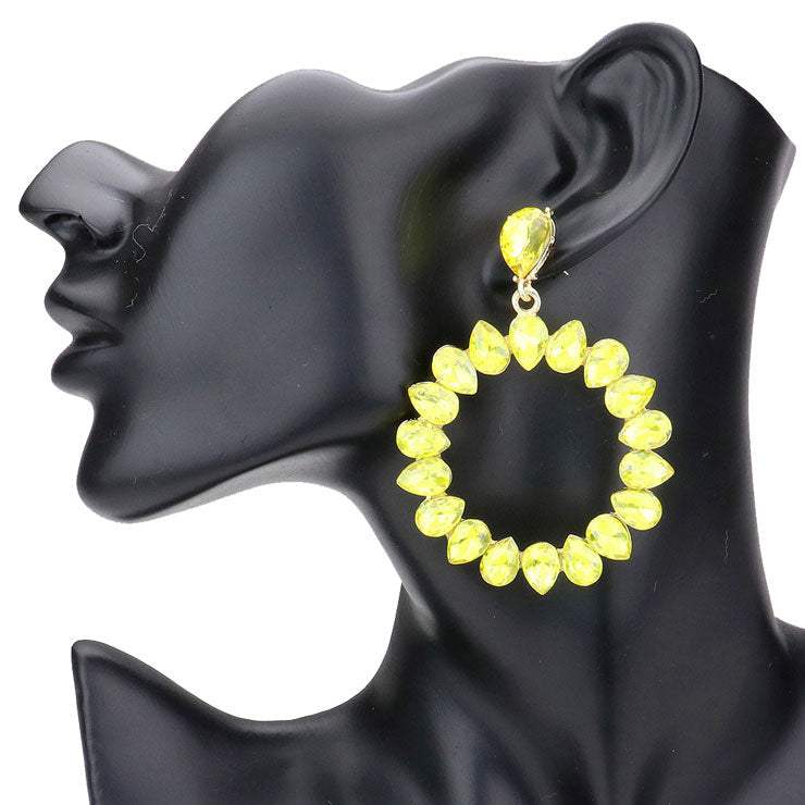 Teardrop Stone Cluster Open Circle Dangle Evening Earrings - Madeline Love - Flyclothing LLC