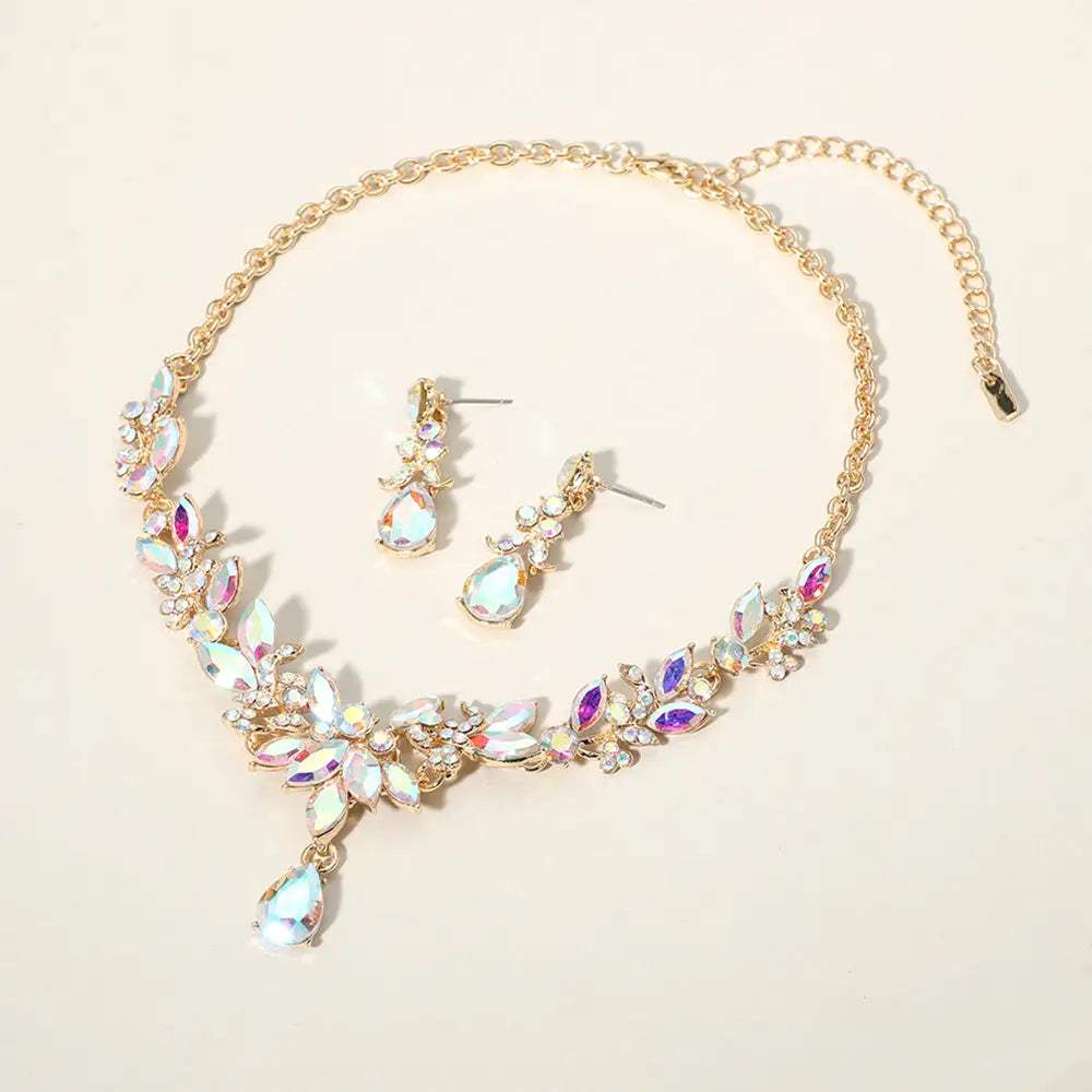 Teardrop Stone Cluster Pointed Marquise Stone Cluster Embellished Evening Necklace - Madeline Love - Flyclothing LLC