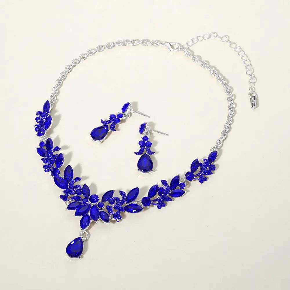 Teardrop Stone Cluster Pointed Marquise Stone Cluster Embellished Evening Necklace - Madeline Love - Flyclothing LLC