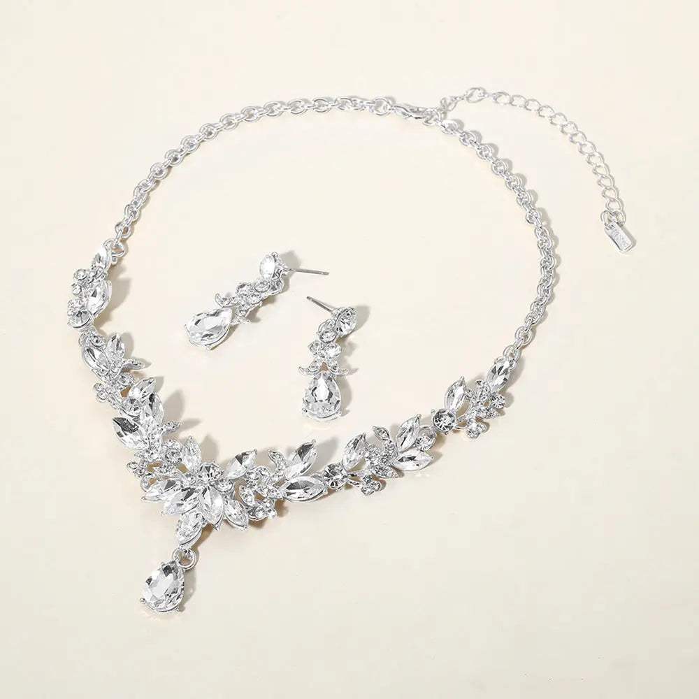 Teardrop Stone Cluster Pointed Marquise Stone Cluster Embellished Evening Necklace - Madeline Love - Flyclothing LLC
