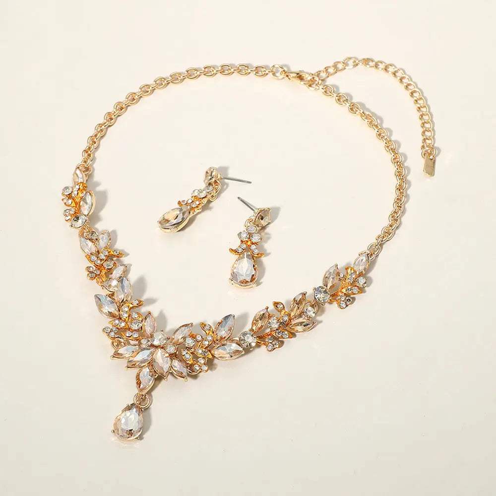 Teardrop Stone Cluster Pointed Marquise Stone Cluster Embellished Evening Necklace - Madeline Love - Flyclothing LLC