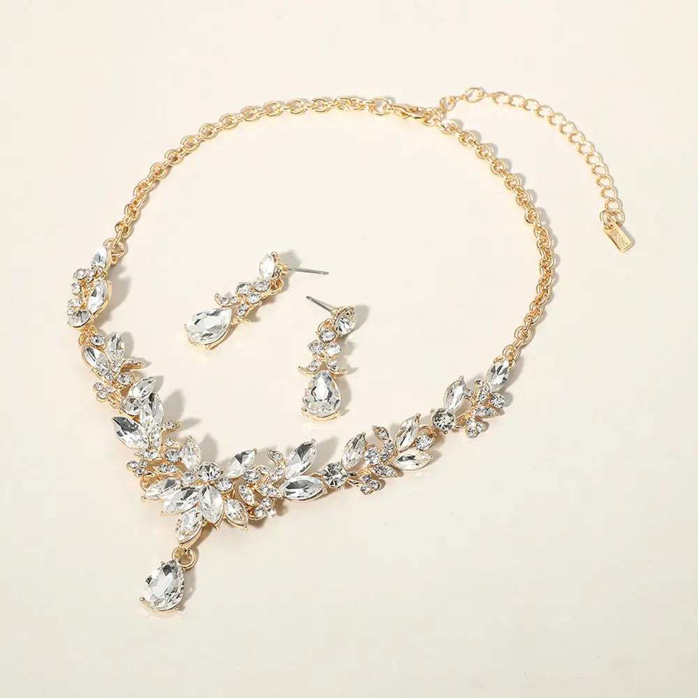 Teardrop Stone Cluster Pointed Marquise Stone Cluster Embellished Evening Necklace - Madeline Love - Flyclothing LLC