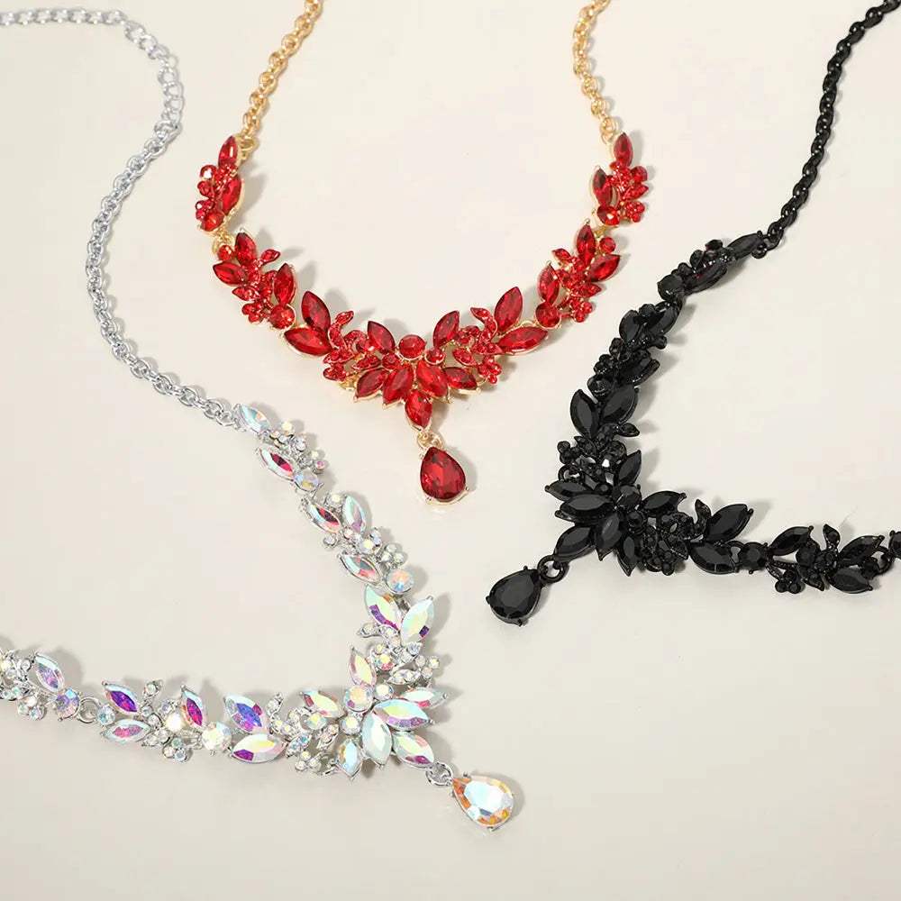 Teardrop Stone Cluster Pointed Marquise Stone Cluster Embellished Evening Necklace - Madeline Love - Flyclothing LLC