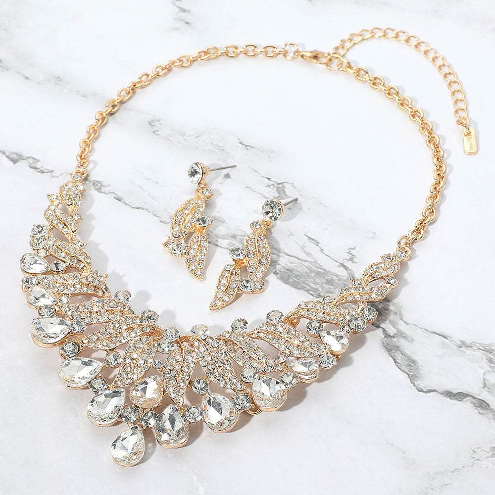 Teardrop Stone Cluster Rhinestone Paved Embellished Collar Evening Necklace - Madeline Love - Flyclothing LLC