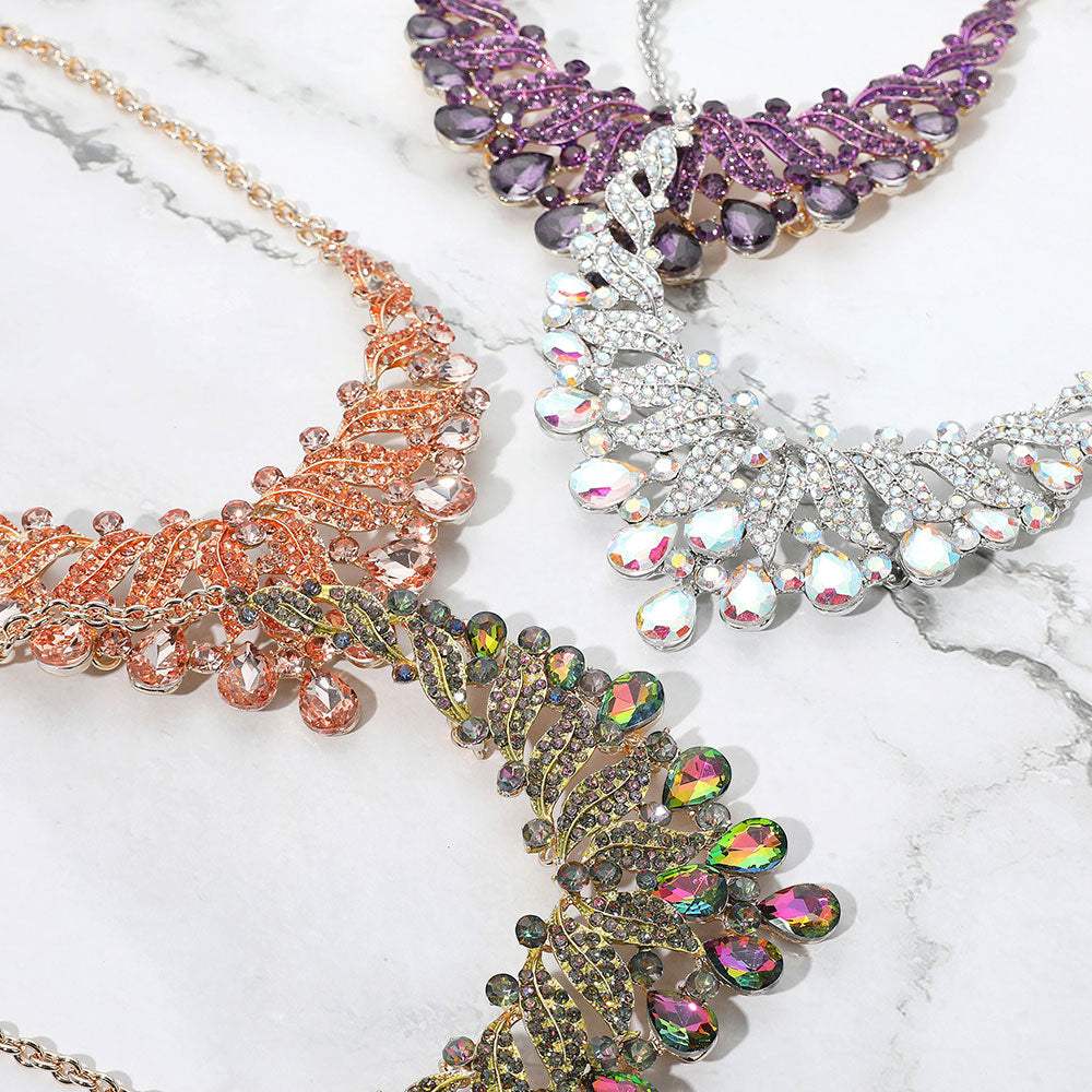 Teardrop Stone Cluster Rhinestone Paved Embellished Collar Evening Necklace - Madeline Love - Flyclothing LLC