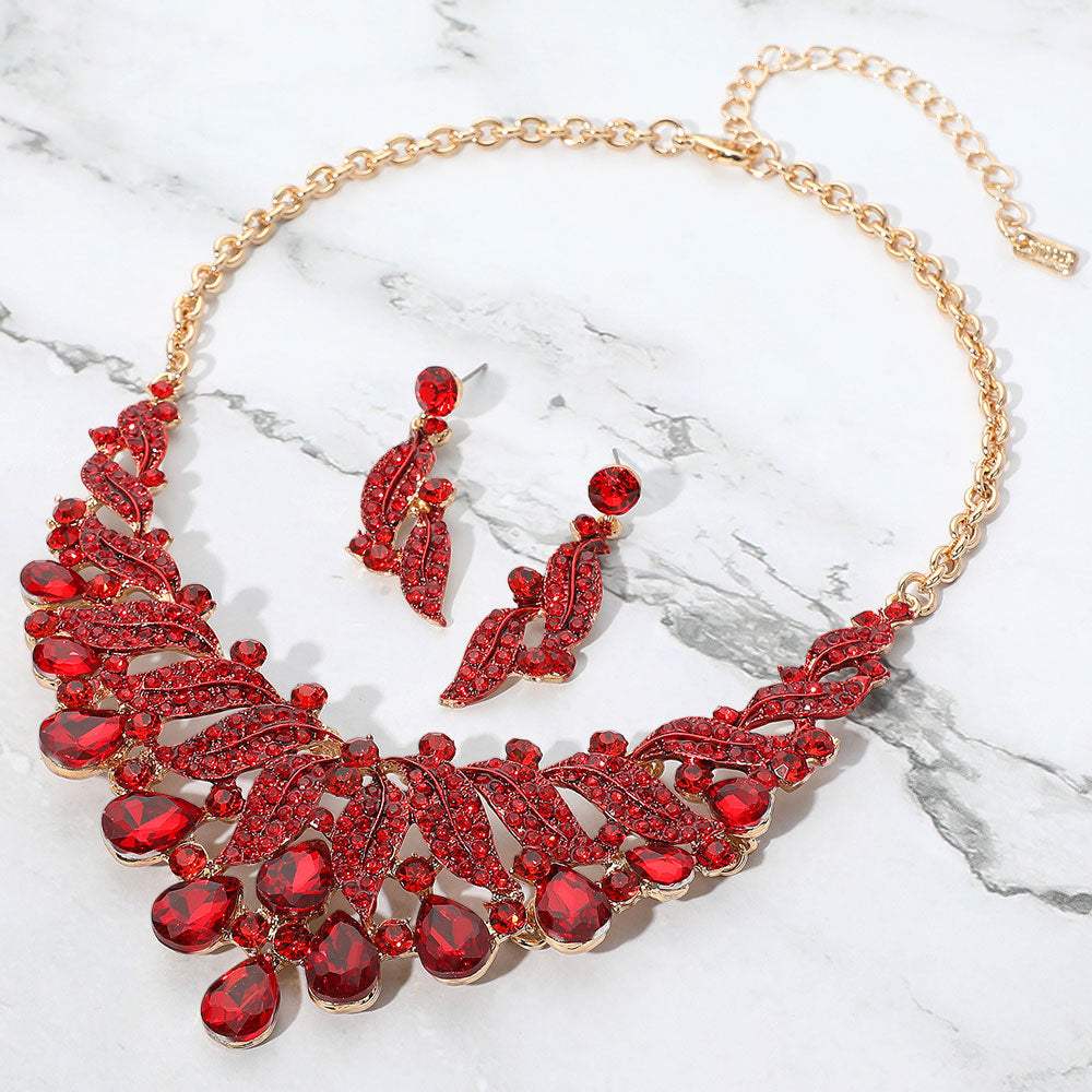 Teardrop Stone Cluster Rhinestone Paved Embellished Collar Evening Necklace - Madeline Love - Flyclothing LLC