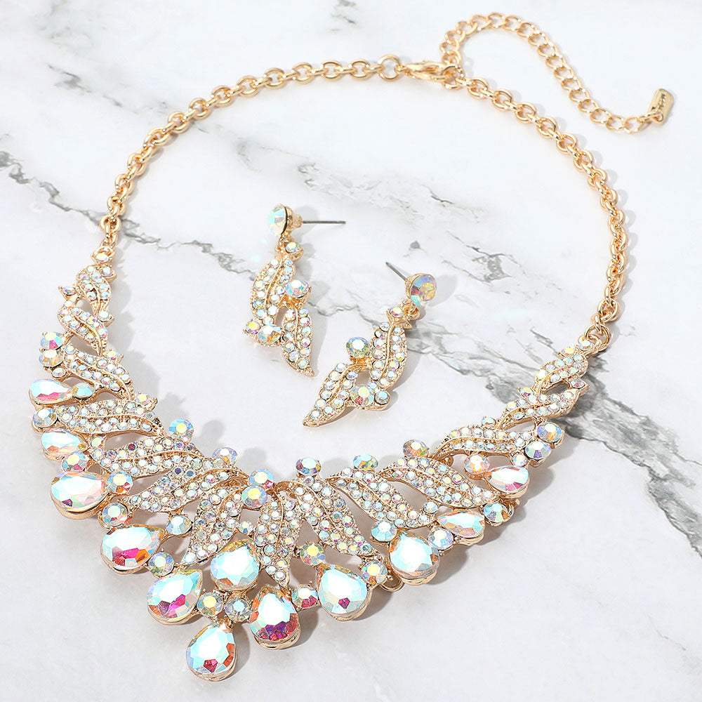 Teardrop Stone Cluster Rhinestone Paved Embellished Collar Evening Necklace - Madeline Love - Flyclothing LLC