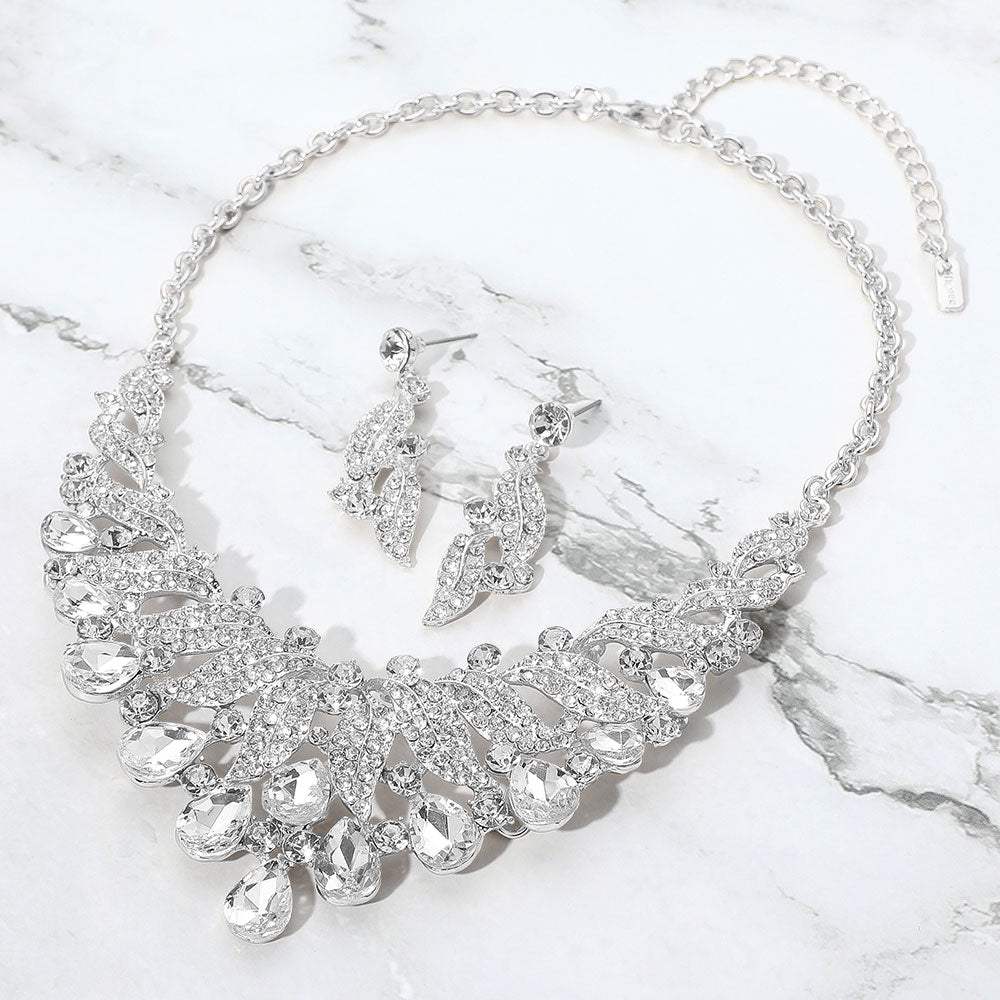 Teardrop Stone Cluster Rhinestone Paved Embellished Collar Evening Necklace - Madeline Love - Flyclothing LLC