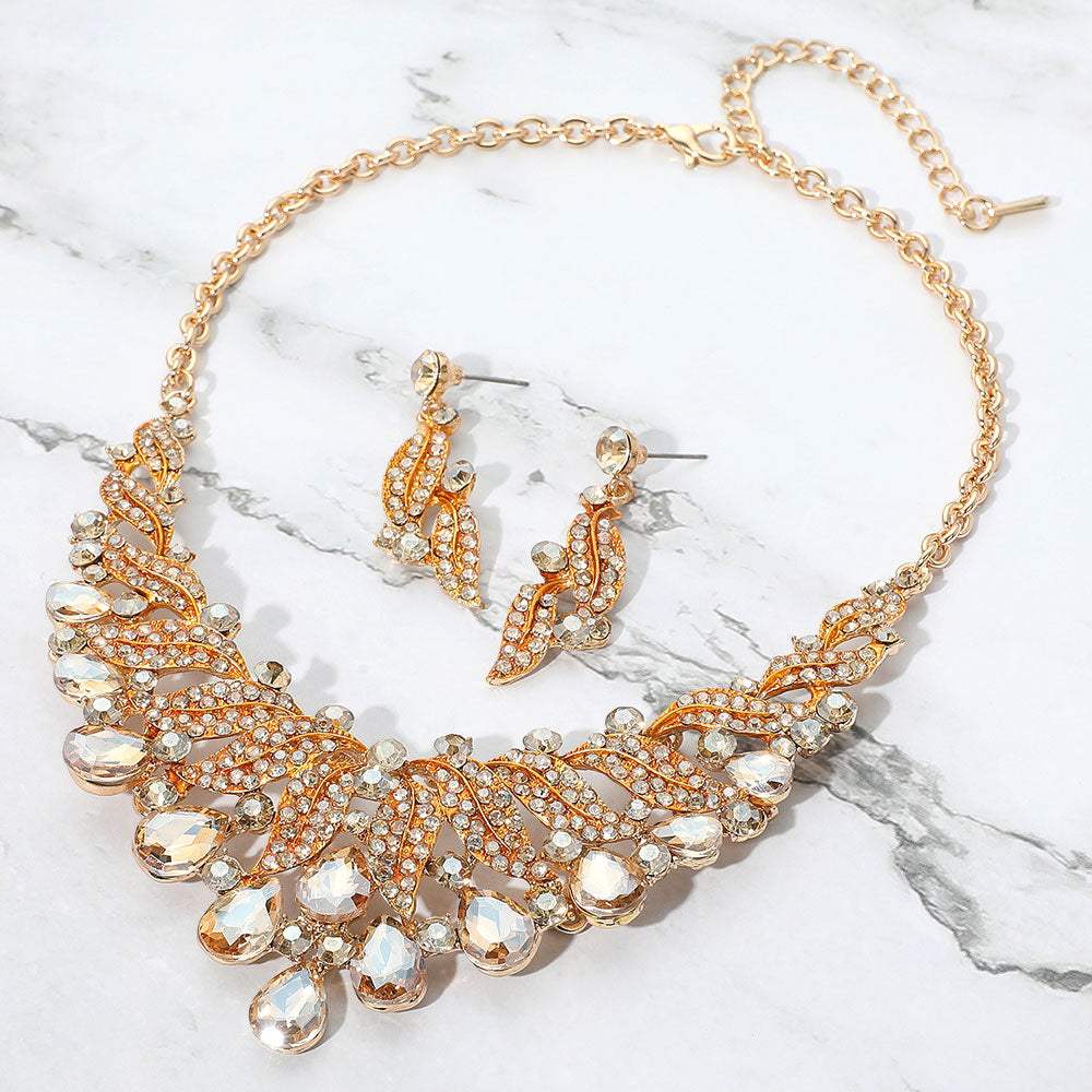 Teardrop Stone Cluster Rhinestone Paved Embellished Collar Evening Necklace - Madeline Love - Flyclothing LLC