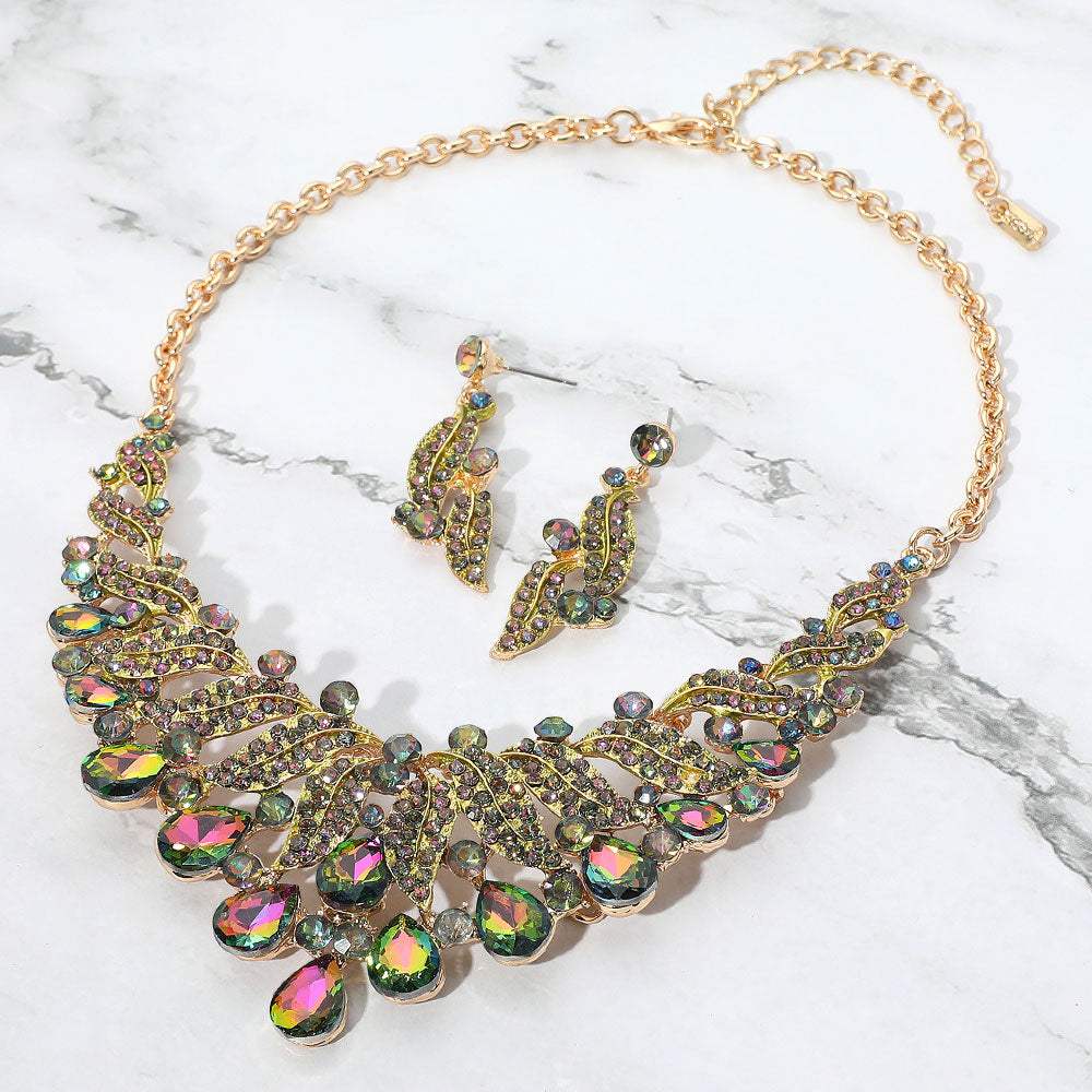 Teardrop Stone Cluster Rhinestone Paved Embellished Collar Evening Necklace - Madeline Love - Flyclothing LLC