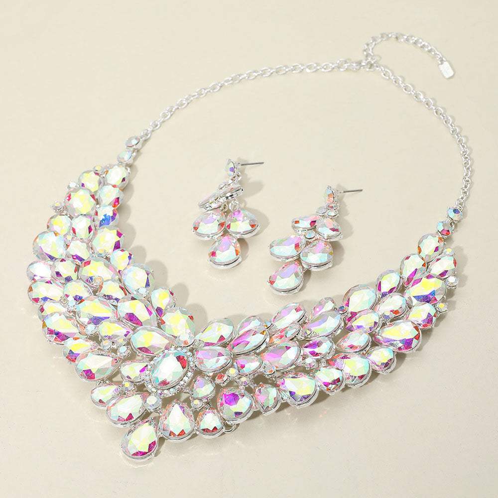 Teardrop Stone Cluster Statement Evening Necklace - Madeline Love - Flyclothing LLC