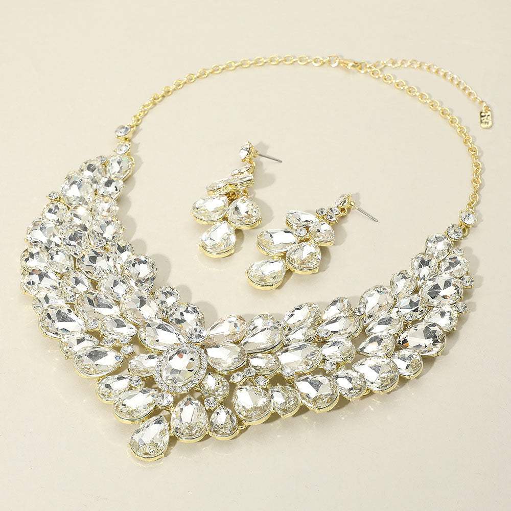 Teardrop Stone Cluster Statement Evening Necklace - Madeline Love - Flyclothing LLC