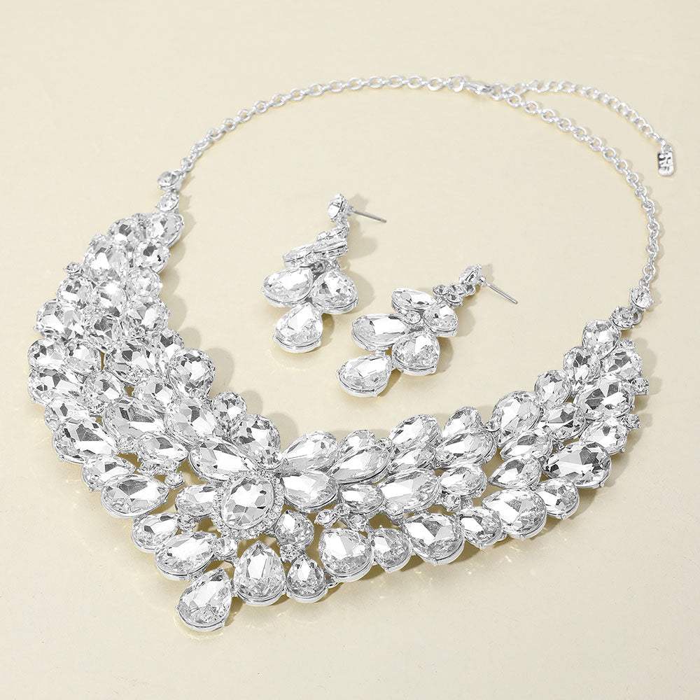 Teardrop Stone Cluster Statement Evening Necklace - Madeline Love - Flyclothing LLC
