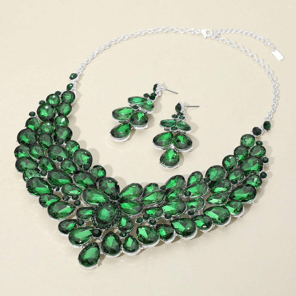 Teardrop Stone Cluster Statement Evening Necklace - Madeline Love - Flyclothing LLC
