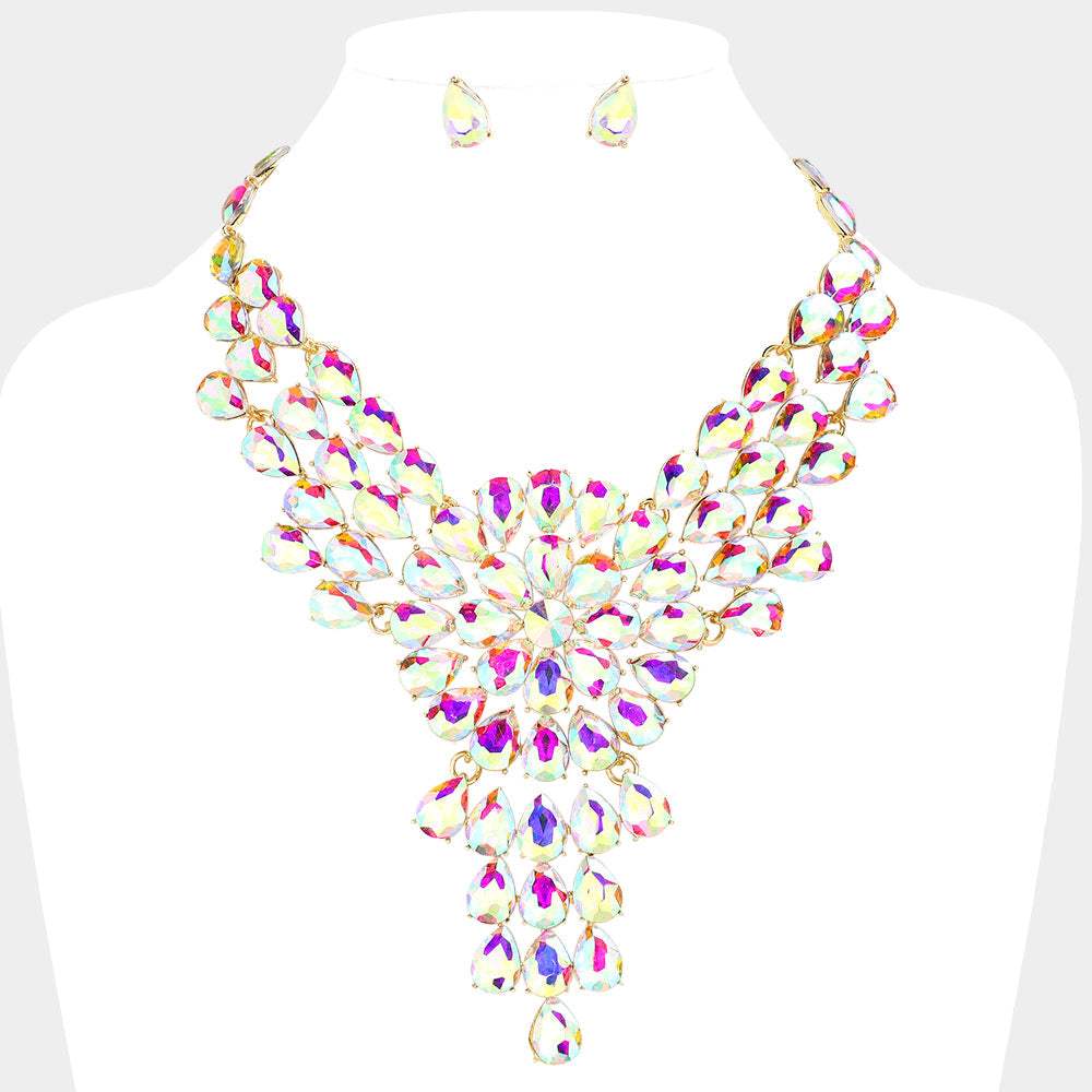 Teardrop Stone Cluster Vine Evening Necklace - Madeline Love - Flyclothing LLC