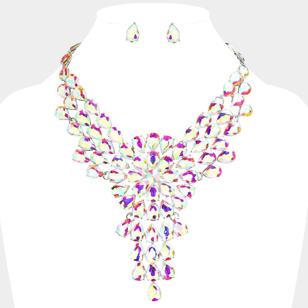 Teardrop Stone Cluster Vine Evening Necklace - Madeline Love - Flyclothing LLC