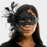 Teardrop Stone Embellished Flower Feather Fairy Lace Masquerade Mask - Madeline Love - Flyclothing LLC