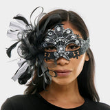 Teardrop Stone Embellished Flower Feather Fairy Lace Masquerade Mask - Madeline Love - Flyclothing LLC