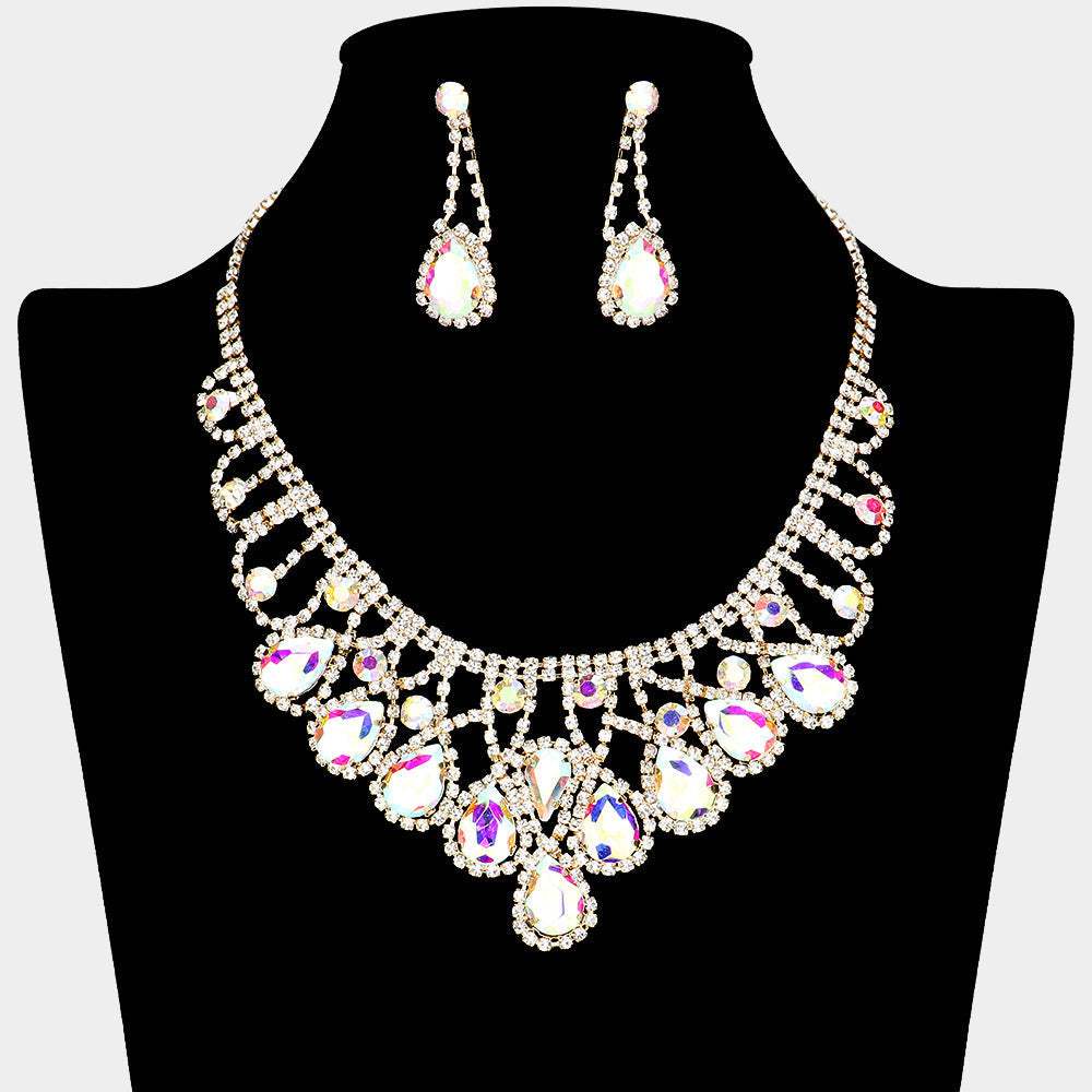 Teardrop Stone Embellished Rhinestone Paved Collar Necklace - Madeline Love - Flyclothing LLC