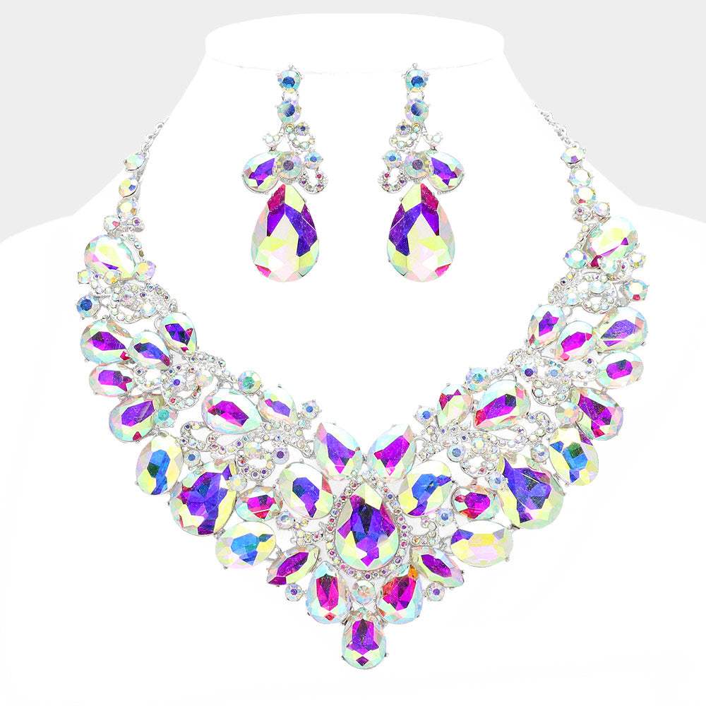 Teardrop Stone Embellished Statement Evening Necklace - Madeline Love - Flyclothing LLC