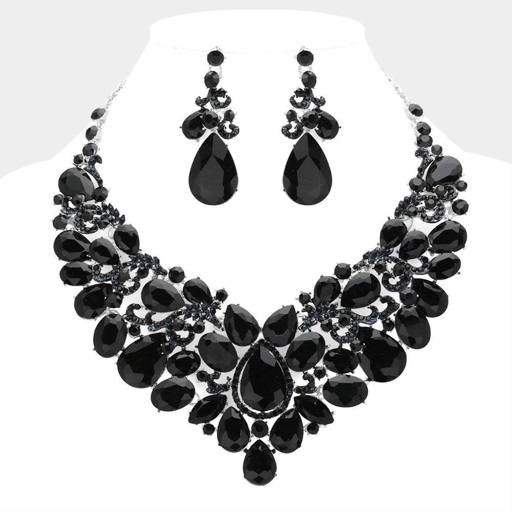 Teardrop Stone Embellished Statement Evening Necklace - Madeline Love - Flyclothing LLC