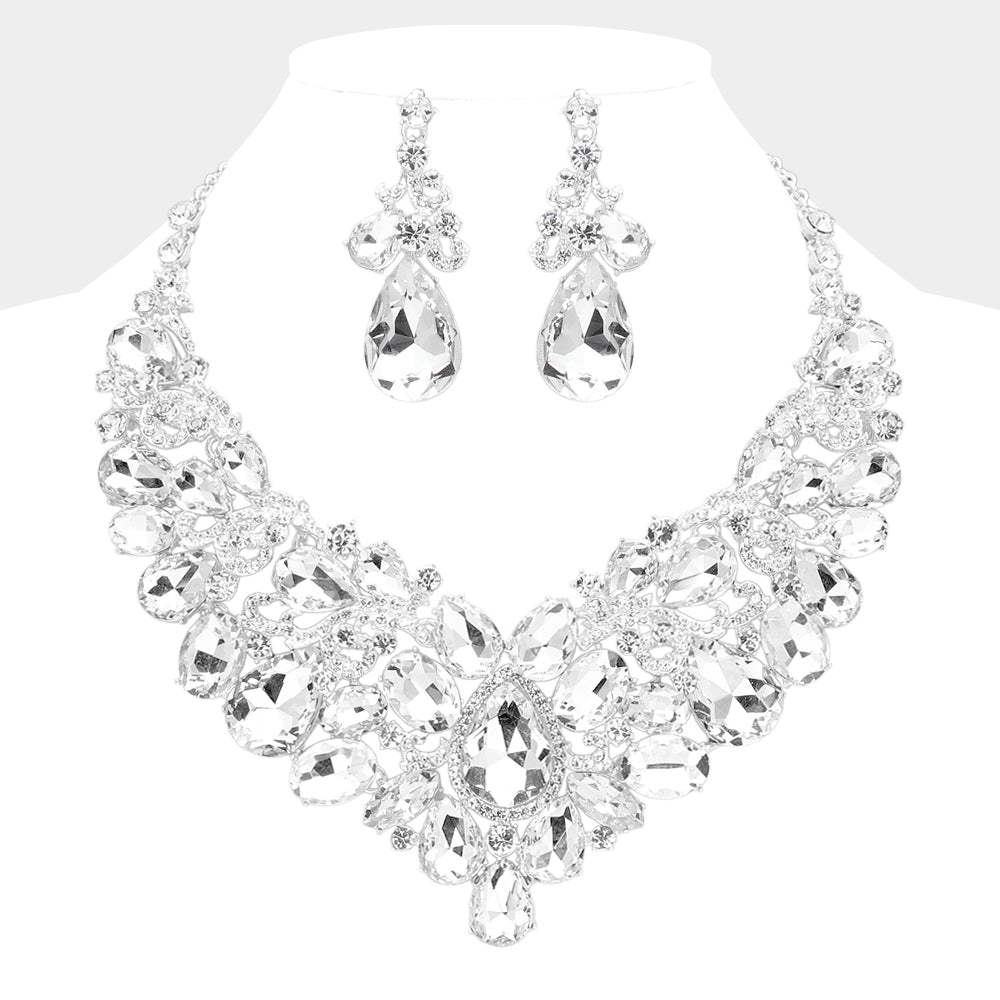 Teardrop Stone Embellished Statement Evening Necklace - Madeline Love - Flyclothing LLC