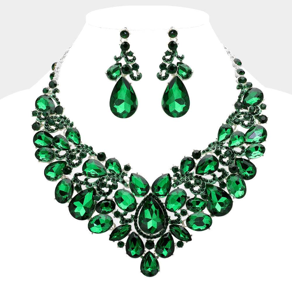 Teardrop Stone Embellished Statement Evening Necklace - Madeline Love - Flyclothing LLC