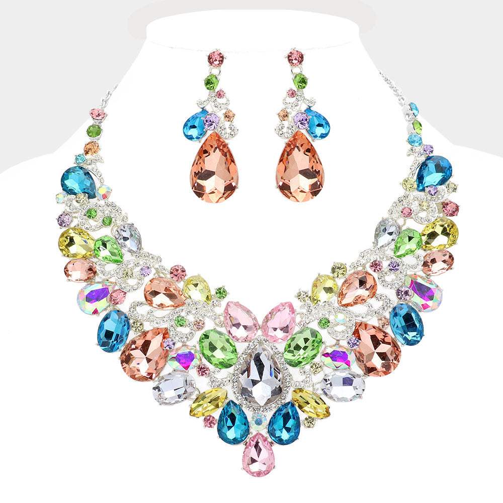 Teardrop Stone Embellished Statement Evening Necklace - Madeline Love - Flyclothing LLC