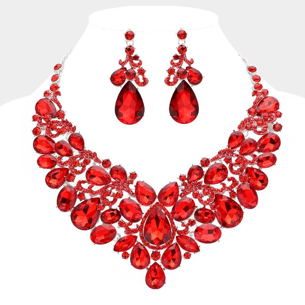 Teardrop Stone Embellished Statement Evening Necklace - Madeline Love - Flyclothing LLC