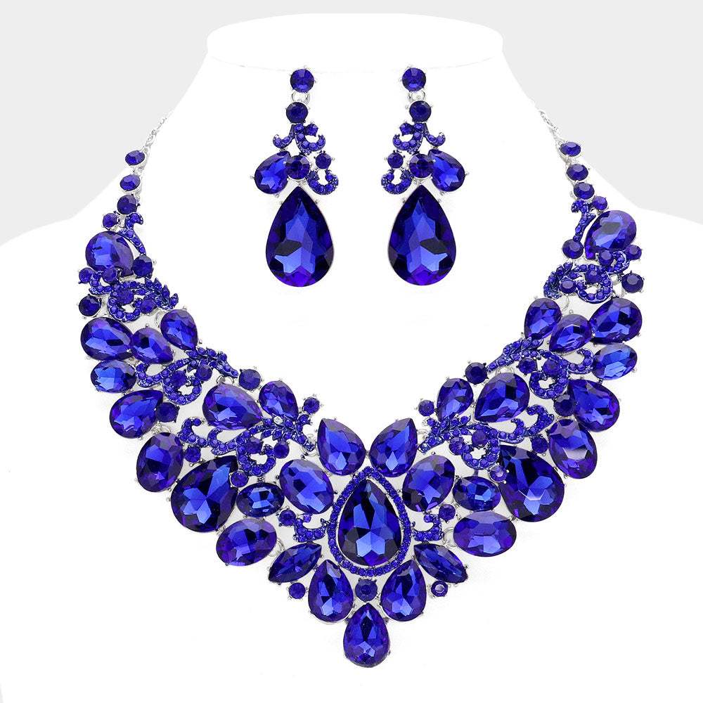 Teardrop Stone Embellished Statement Evening Necklace - Madeline Love - Flyclothing LLC