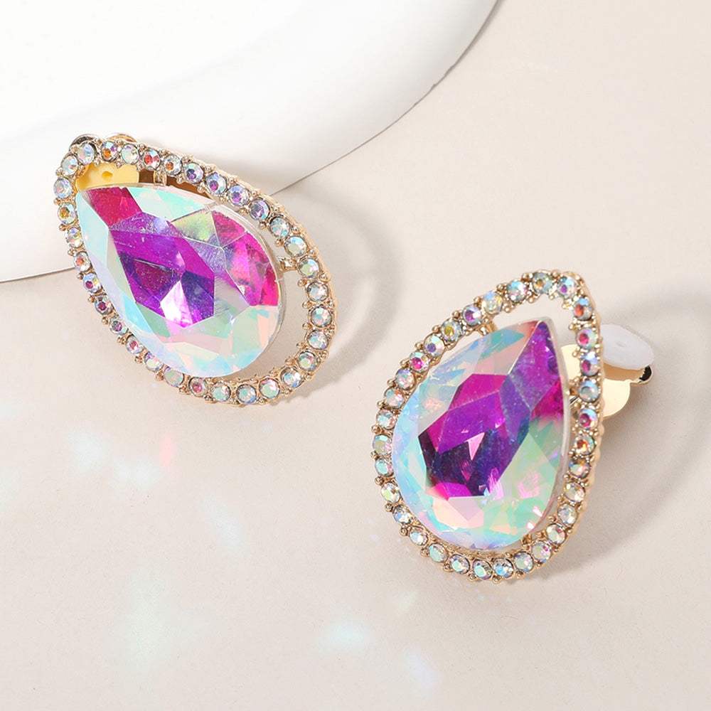Teardrop Stone Evening Clip On Earrings - Madeline Love - Flyclothing LLC