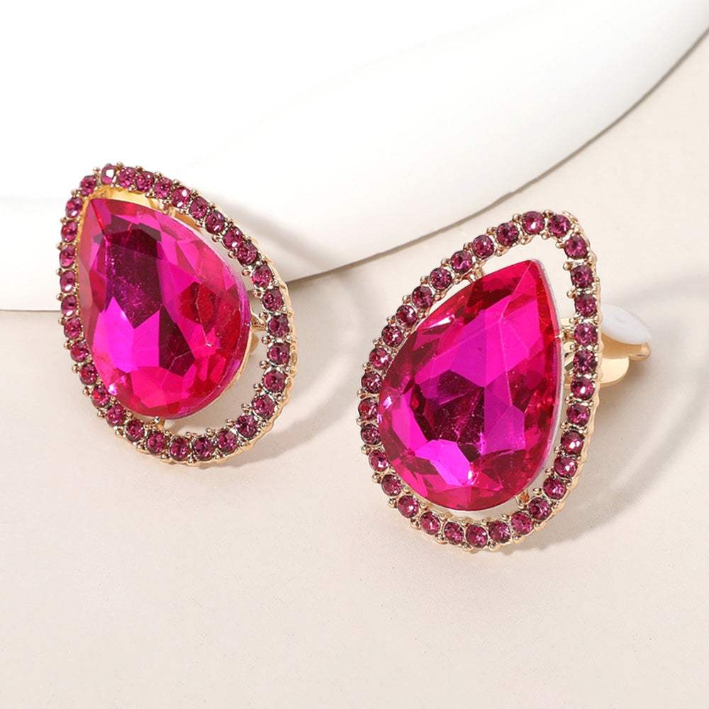 Teardrop Stone Evening Clip On Earrings - Madeline Love - Flyclothing LLC