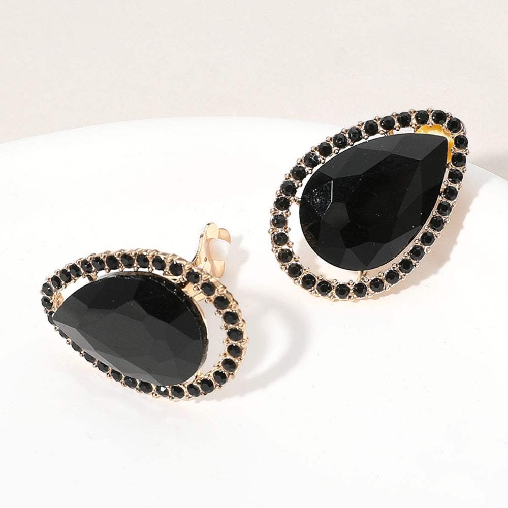 Teardrop Stone Evening Clip On Earrings - Madeline Love - Flyclothing LLC