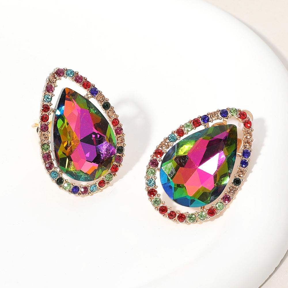 Teardrop Stone Evening Clip On Earrings - Madeline Love - Flyclothing LLC